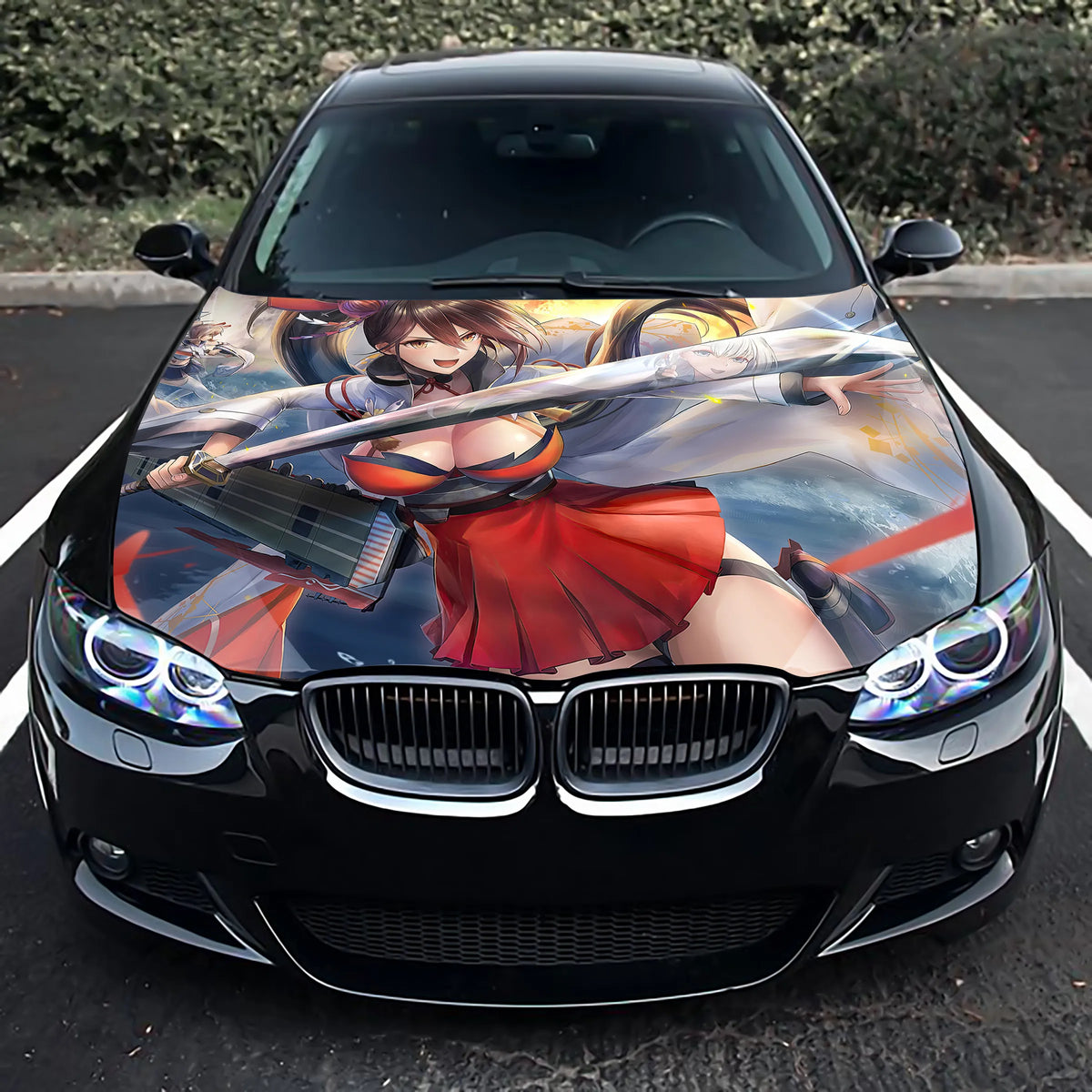 Anime Girl with Katana Sword Hood Wrap – Custom Vinyl Decal for Cars, Trucks & SUVs
