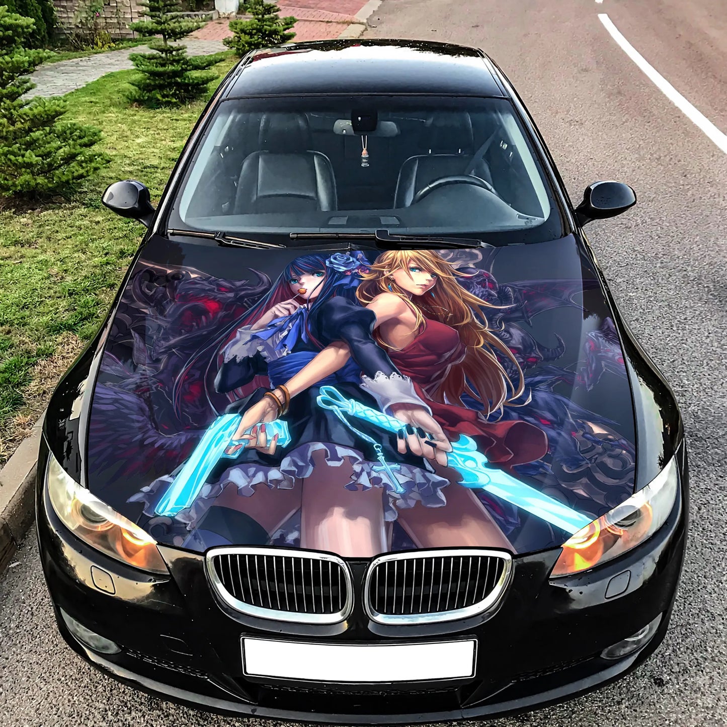 Anime Girls Gun And Sword Hood Wrap – Custom Vinyl Decal for Cars, Trucks & SUVs