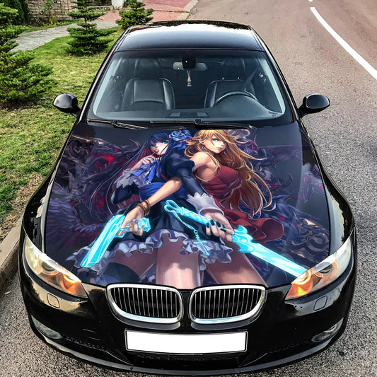Anime Girls Gun And Sword Hood Wrap – Custom Vinyl Decal for Cars, Trucks & SUVs