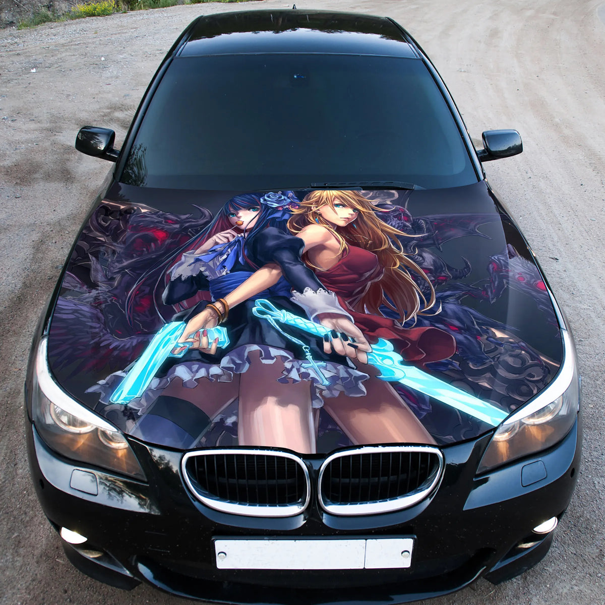 Anime Girls Gun And Sword Hood Wrap – Custom Vinyl Decal for Cars, Trucks & SUVs