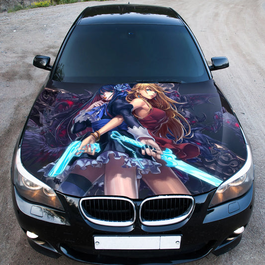 Anime Girls Gun And Sword Hood Wrap – Custom Vinyl Decal for Cars, Trucks & SUVs