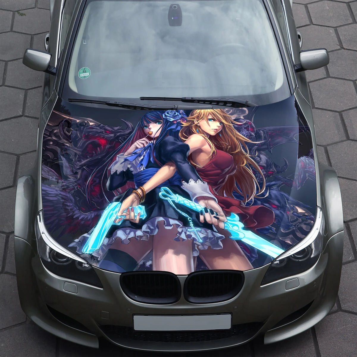 Anime Girls Gun And Sword Hood Wrap – Custom Vinyl Decal for Cars, Trucks & SUVs