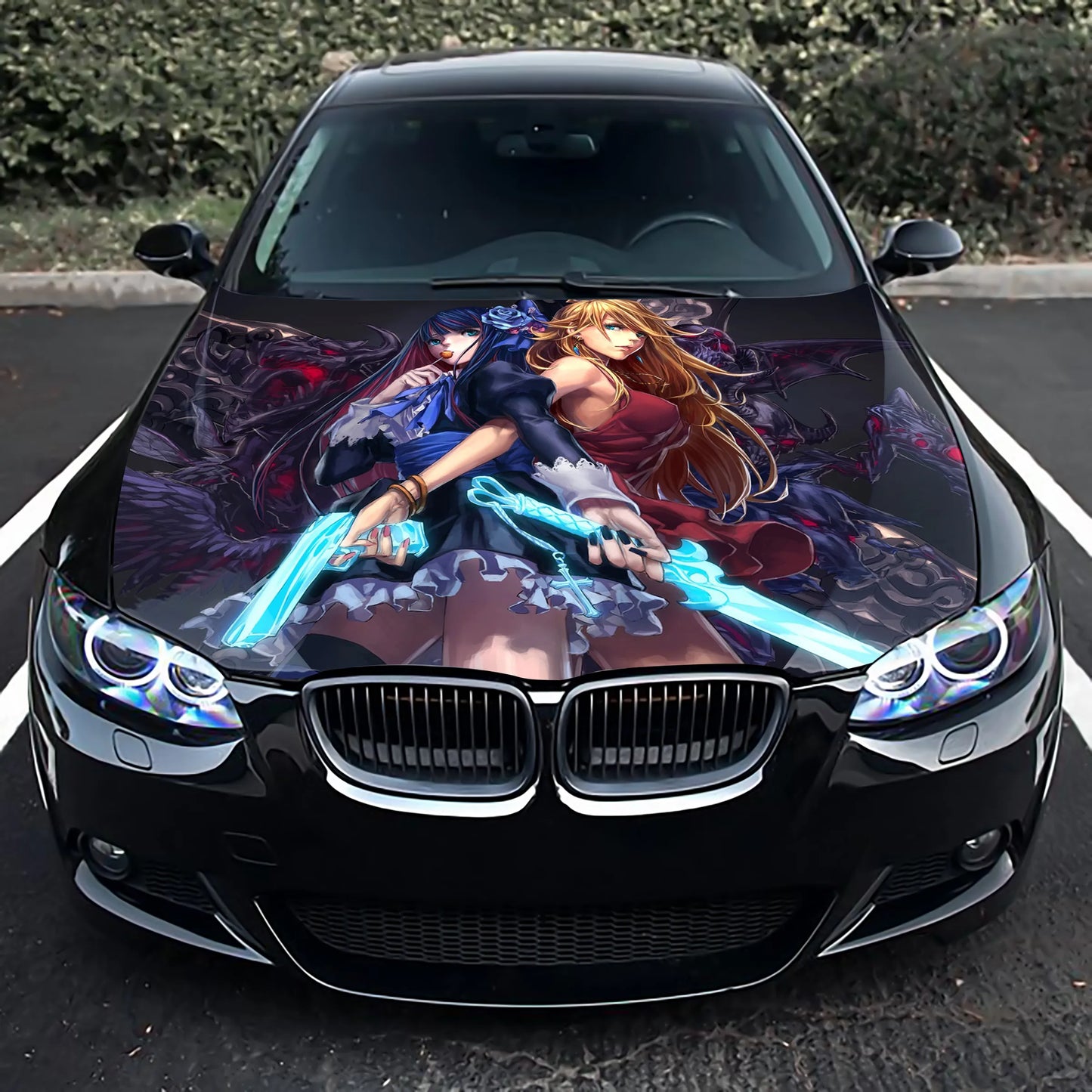 Anime Girls Gun And Sword Hood Wrap – Custom Vinyl Decal for Cars, Trucks & SUVs