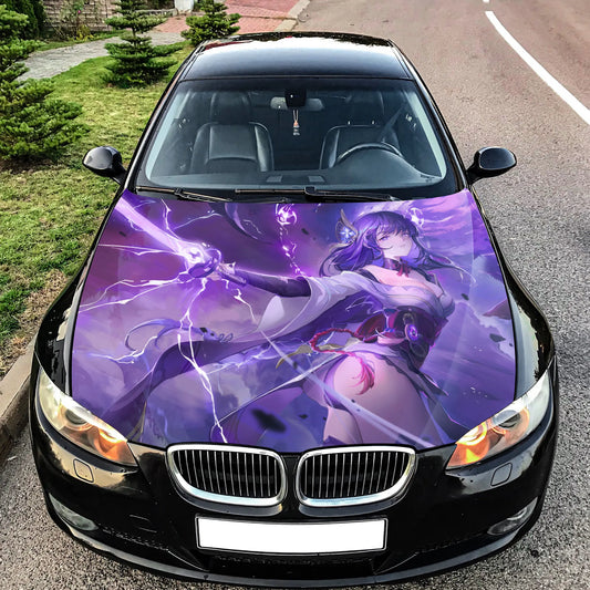 Anime Sword Girl Hood Wrap – Custom Vinyl Decal for Cars, Trucks & SUVs