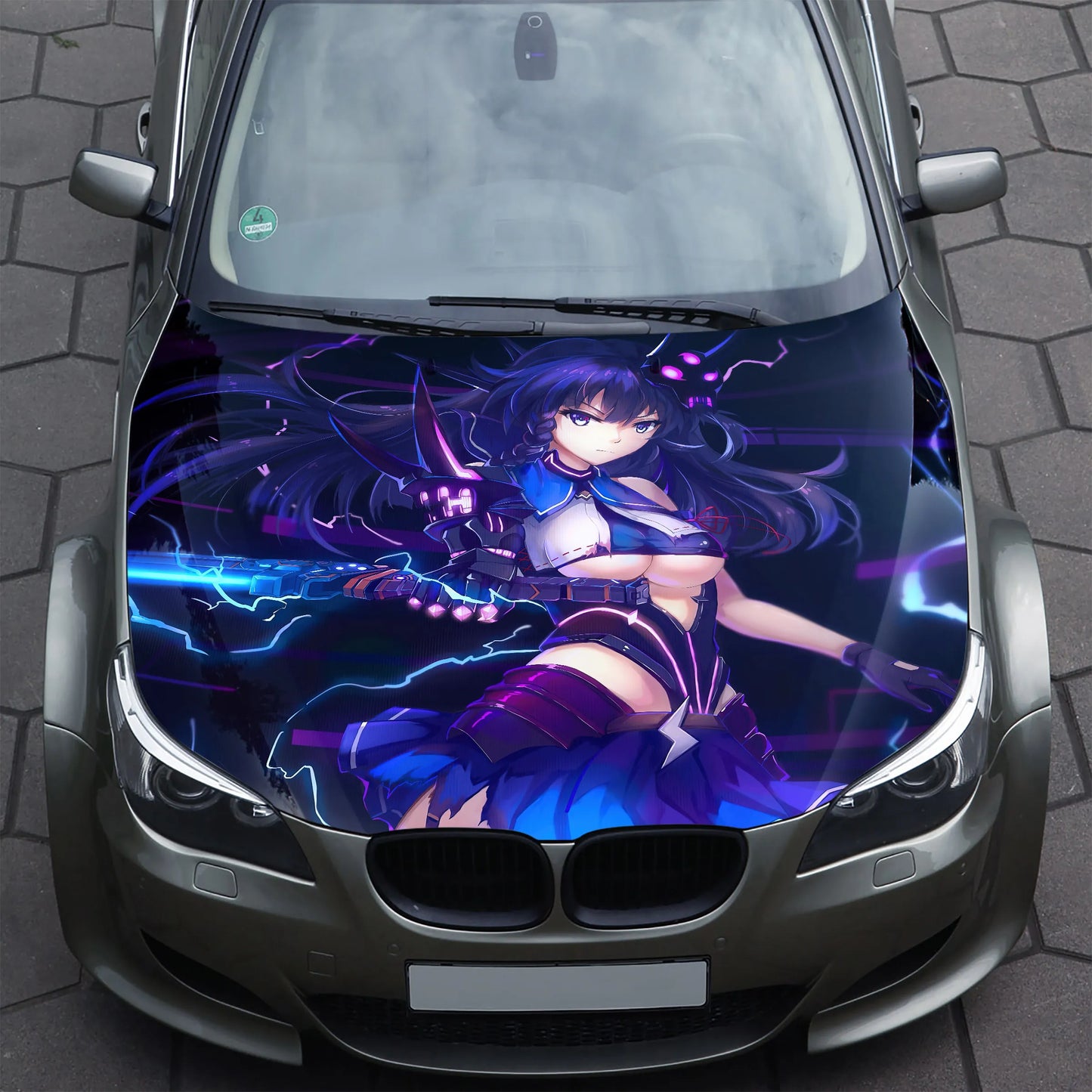 Anime Sword Girl Hood Wrap – Custom Vinyl Decal for Cars, Trucks & SUVs