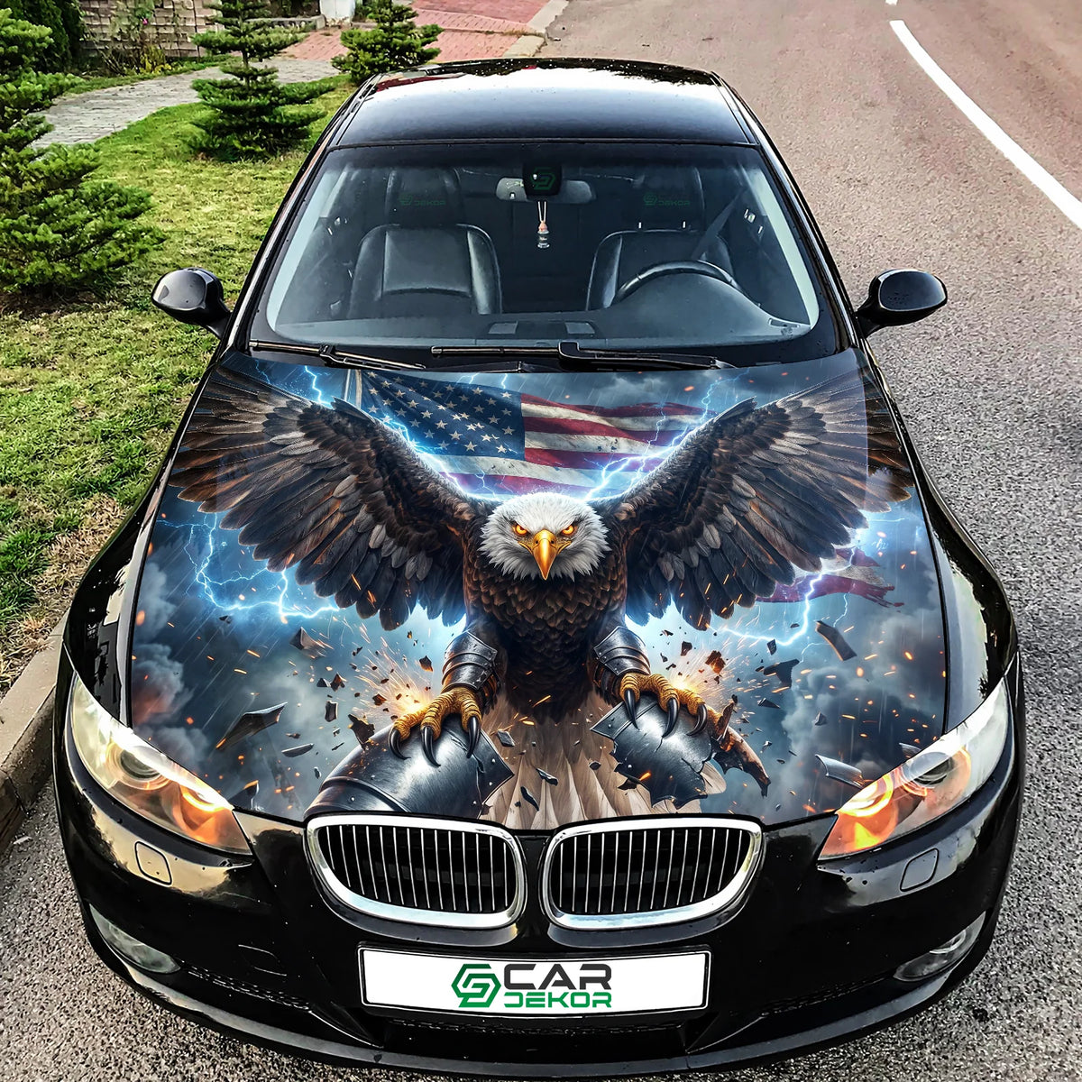 Armored American Eagle Hood Wrap Graphic – Custom Vinyl Decal for Cars, Trucks & SUVs