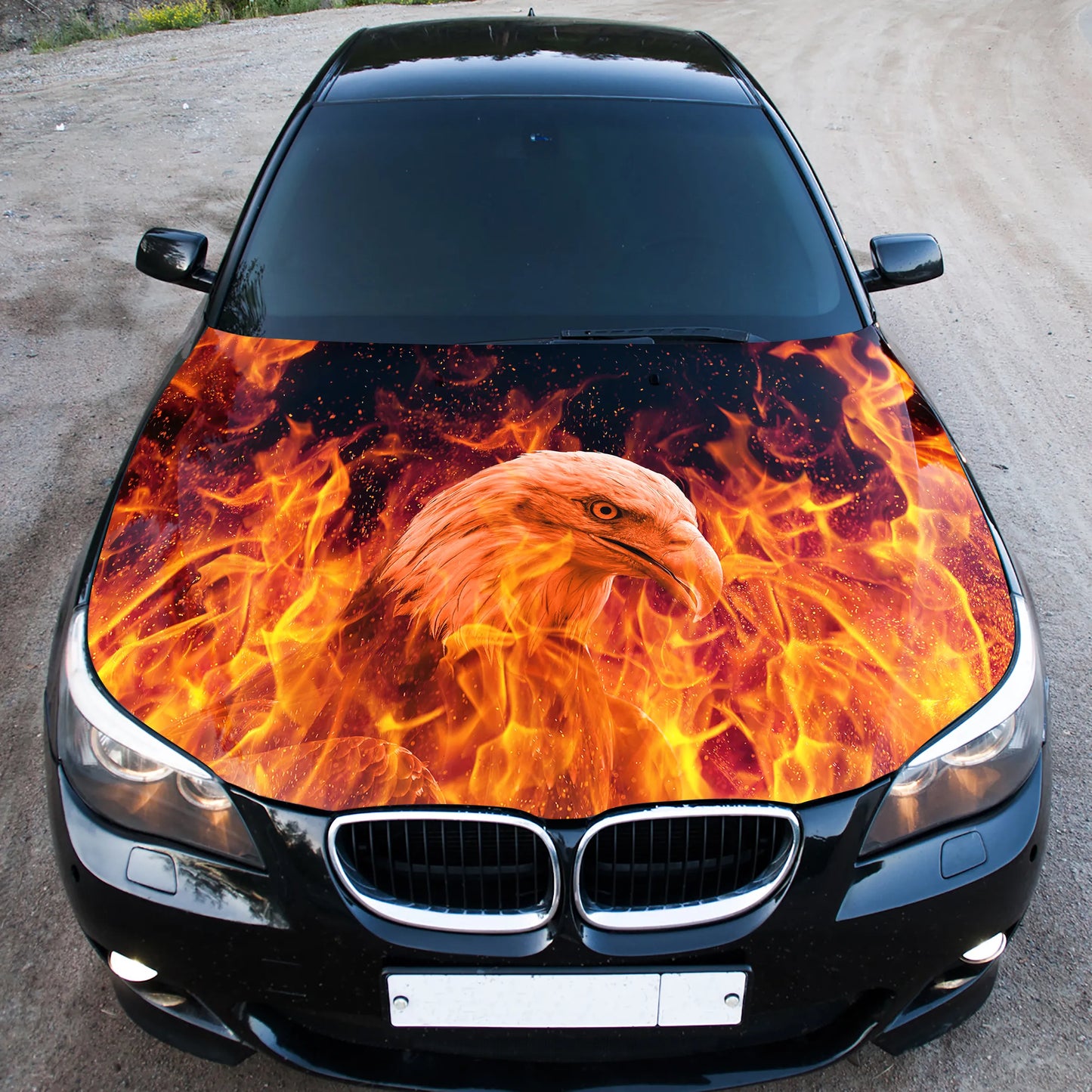Bald Eagle Flames Hood Wrap – Custom Vinyl Decal for Cars, Trucks & SUVs