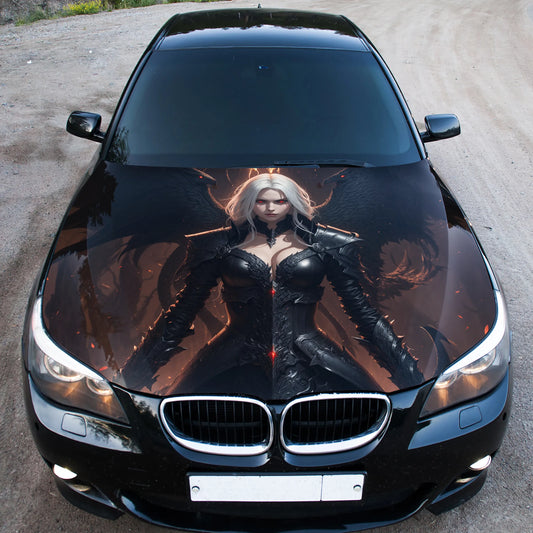 Black Angel Girl Hood Wrap – Custom Vinyl Decal for Cars, Trucks & SUVs Bonnet