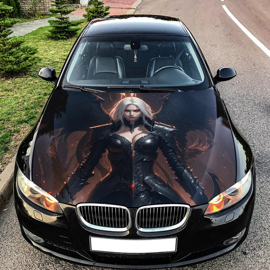 Black Angel Girl Hood Wrap – Custom Vinyl Decal for Cars, Trucks & SUVs Bonnet