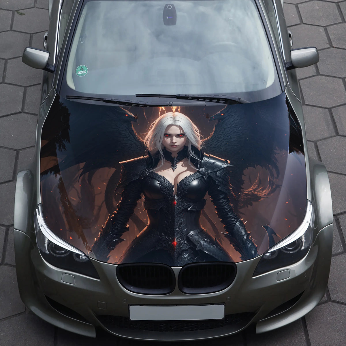 Black Angel Girl Hood Wrap – Custom Vinyl Decal for Cars, Trucks & SUVs Bonnet