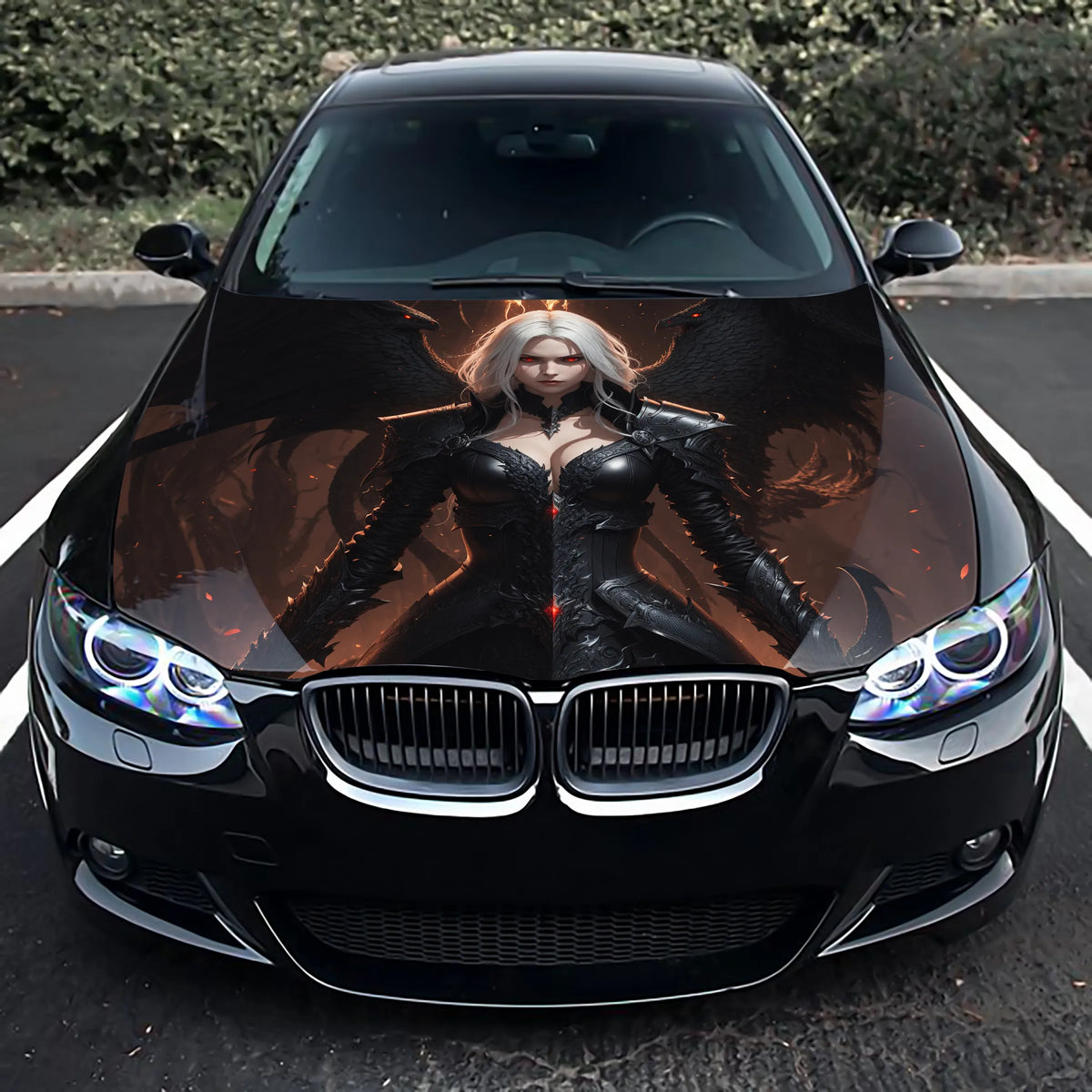 Black Angel Girl Hood Wrap – Custom Vinyl Decal for Cars, Trucks & SUVs Bonnet