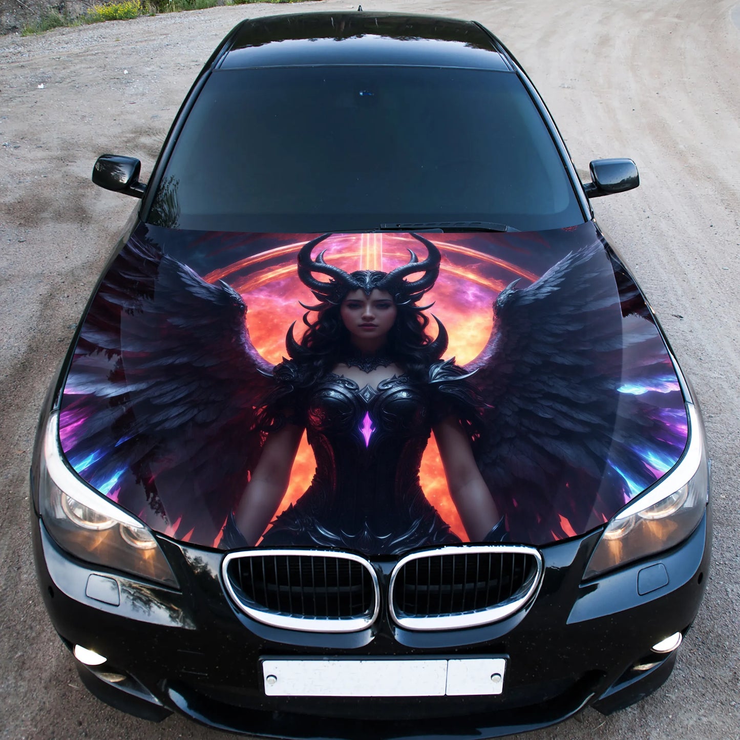 Black Angel Girl Hood Wrap – Custom Vinyl Decal for Cars, Trucks & SUVs