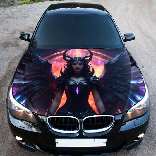 Black Angel Girl Hood Wrap – Custom Vinyl Decal for Cars, Trucks & SUVs
