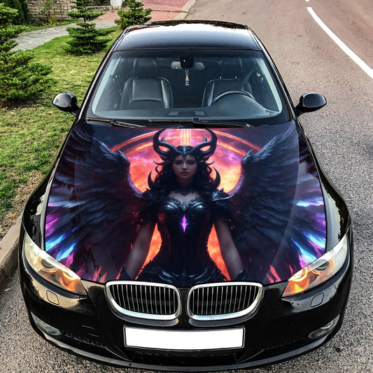Black Angel Girl Hood Wrap – Custom Vinyl Decal for Cars, Trucks & SUVs