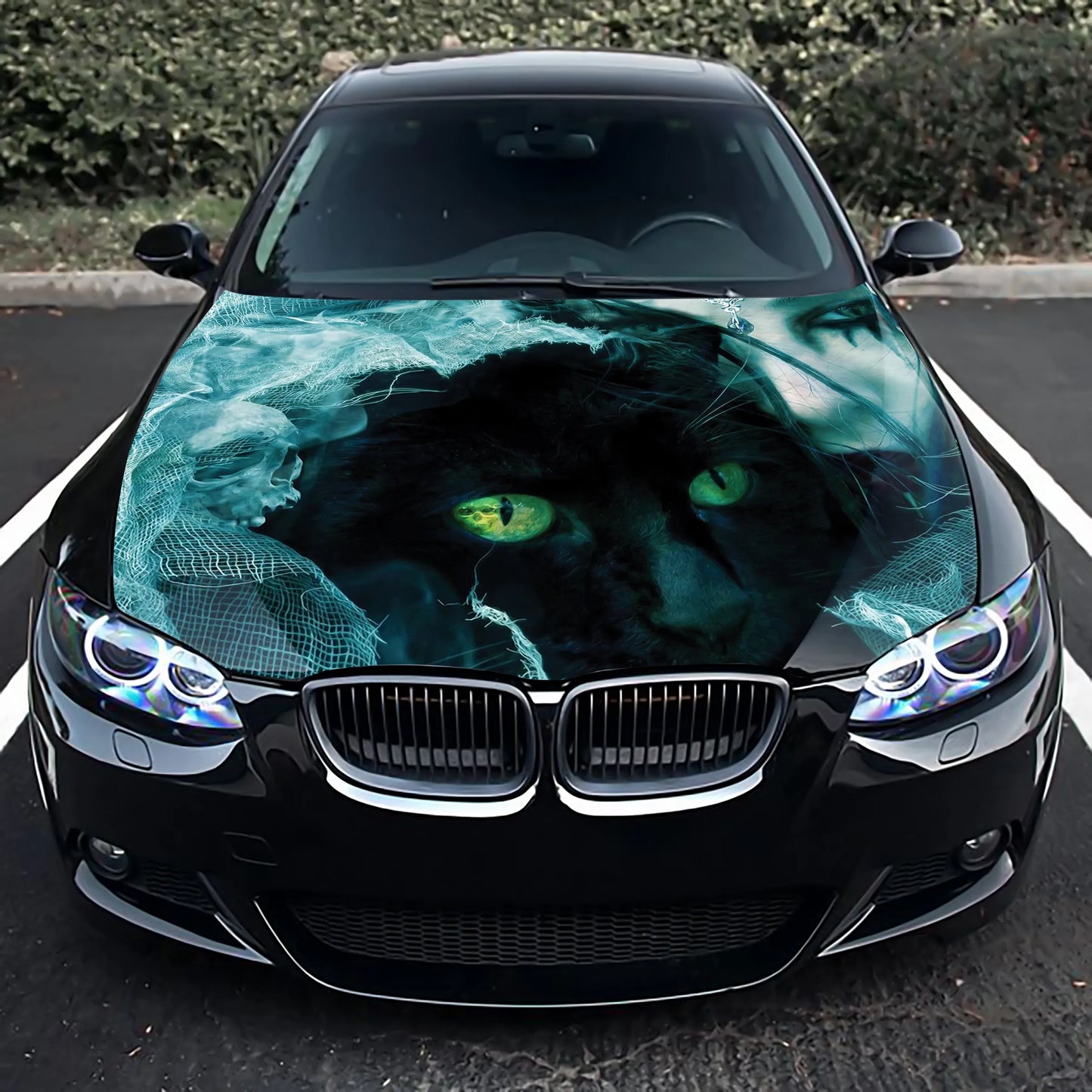 Black Cat Vampire Hood Wrap – Custom Vinyl Decal for Cars, Trucks & SUVs