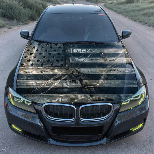 Black White American Hood Wrap Graphic – Custom Vinyl Decal for Cars, Trucks & SUVs
