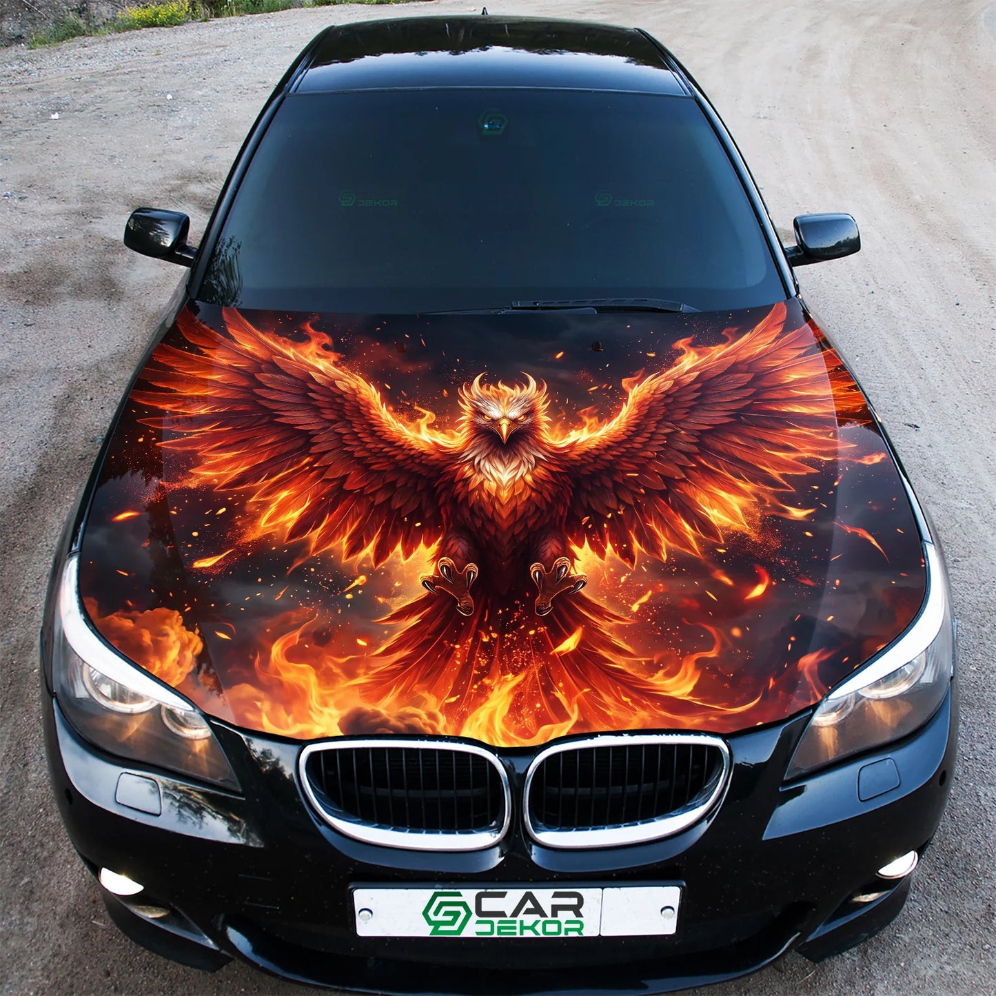 Blazing Phoenix Car Hood Wrap Graphic – Custom Vinyl Decal for Cars, Trucks & SUVs