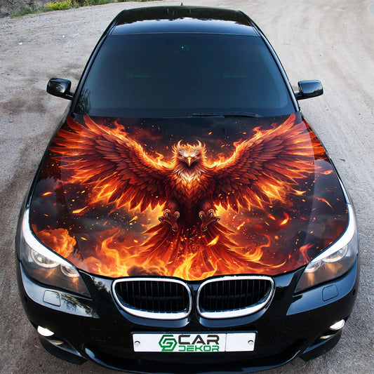 Blazing Phoenix Car Hood Wrap Graphic – Custom Vinyl Decal for Cars, Trucks & SUVs