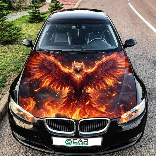 Blazing Phoenix Car Hood Wrap Graphic – Custom Vinyl Decal for Cars, Trucks & SUVs