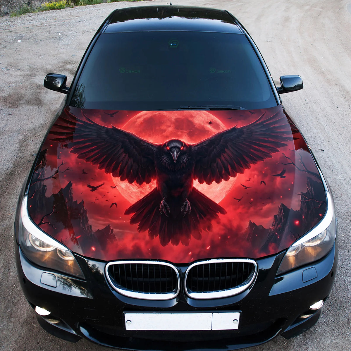 Blood Moon Raven Hood Wrap Graphic – Custom Vinyl Decal for Cars, Trucks & SUVs