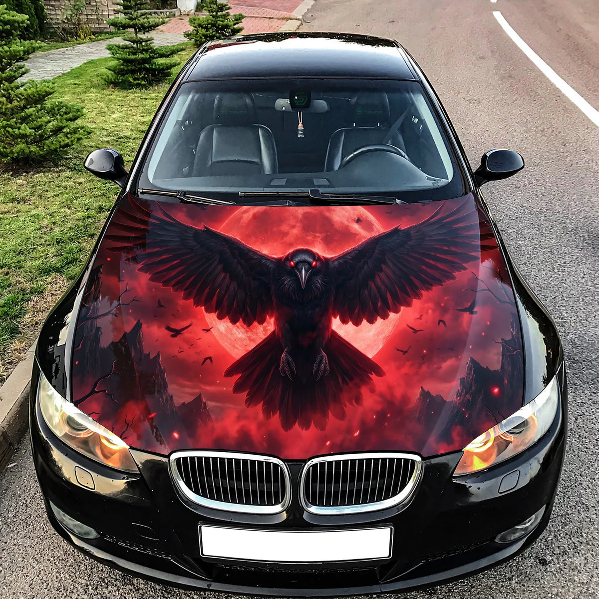 Blood Moon Raven Hood Wrap Graphic – Custom Vinyl Decal for Cars, Trucks & SUVs