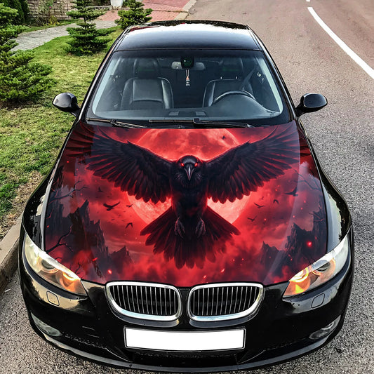 Blood Moon Raven Hood Wrap Graphic – Custom Vinyl Decal for Cars, Trucks & SUVs