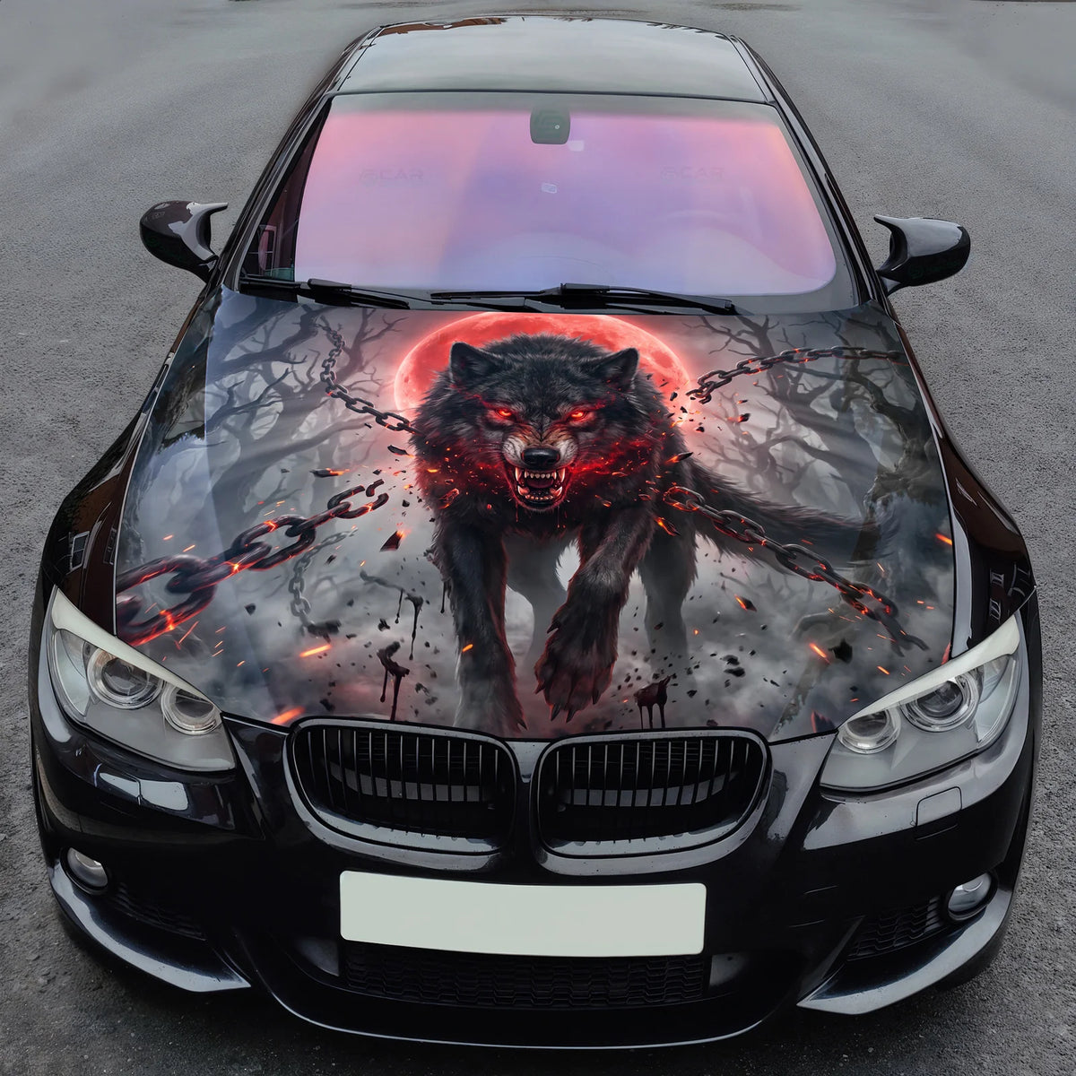Blood Moon Wolf Hood Wrap Graphic – Custom Vinyl Decal for Cars, Trucks & SUVs