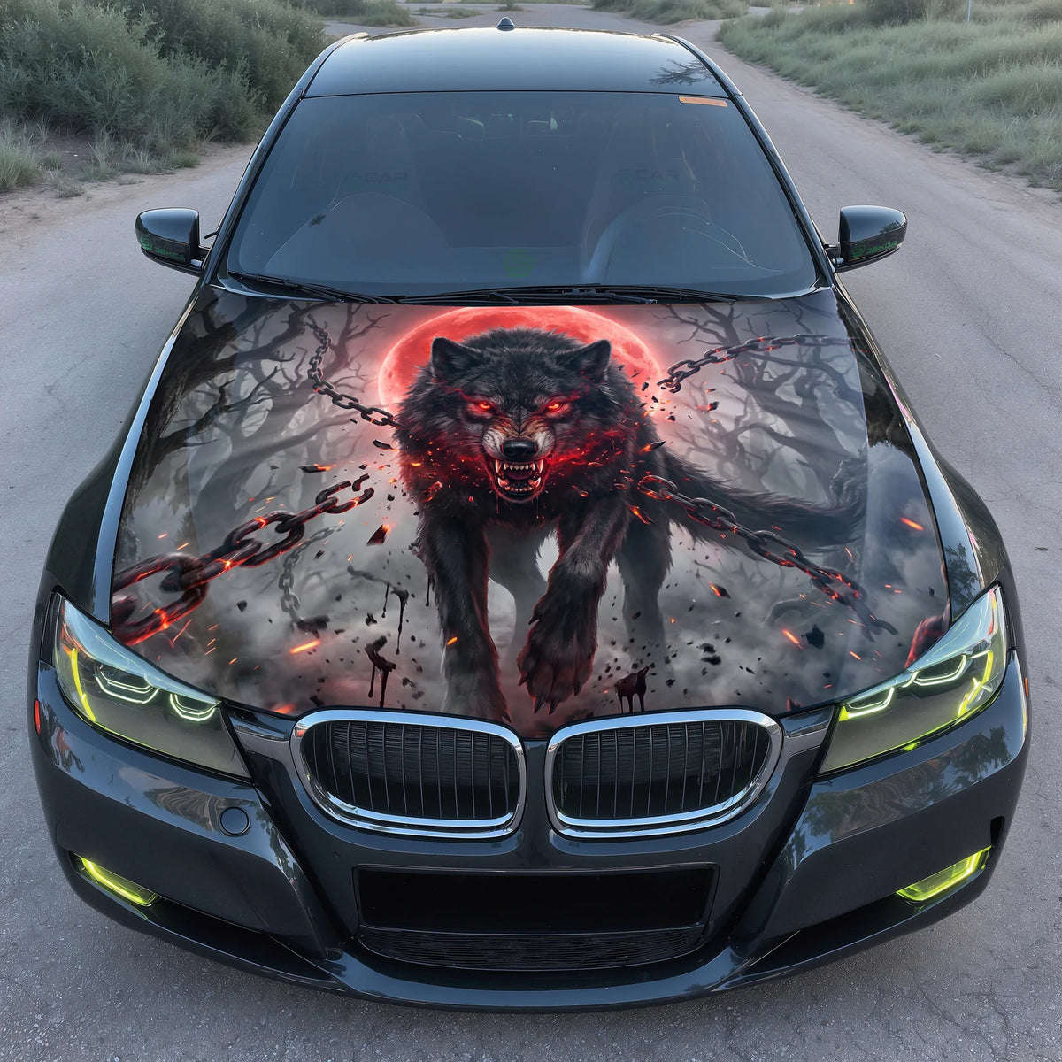 Blood Moon Wolf Hood Wrap Graphic – Custom Vinyl Decal for Cars, Trucks & SUVs