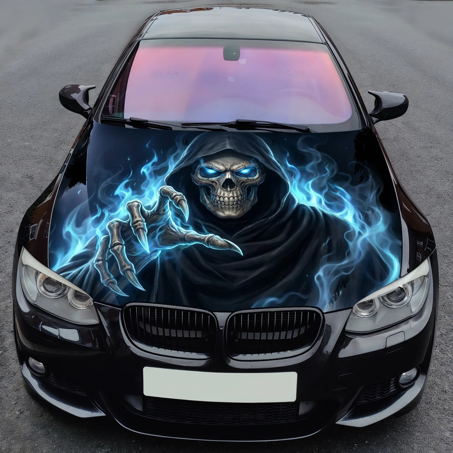 Blue Fire Reaper Hood Wrap Graphic – Custom Vinyl Decal for Cars, Trucks & SUVs