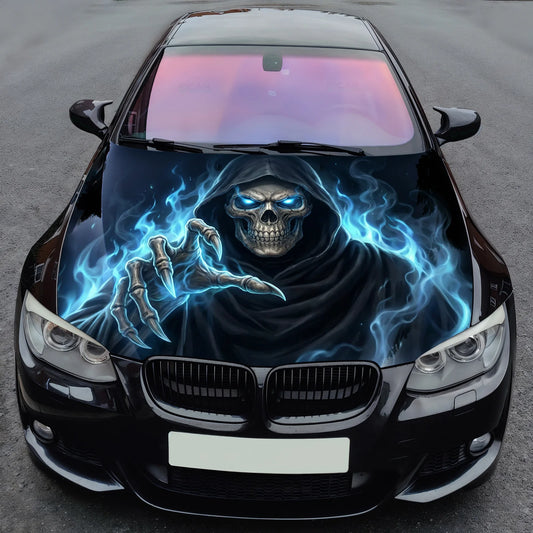 Blue Fire Reaper Hood Wrap Graphic – Custom Vinyl Decal for Cars, Trucks & SUVs