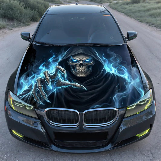Blue Fire Reaper Hood Wrap Graphic – Custom Vinyl Decal for Cars, Trucks & SUVs