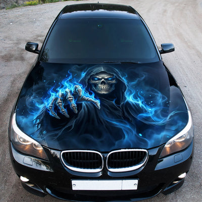 Blue Fire Reaper Skull Hood Wrap