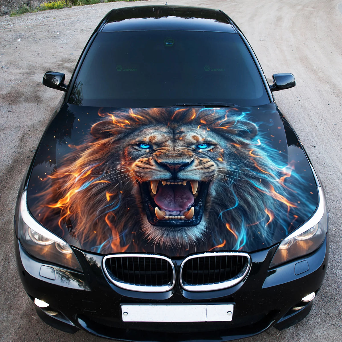 Blue Lightning Lion Hood Wrap Graphic – Custom Vinyl Decal for Cars, Trucks & SUVs