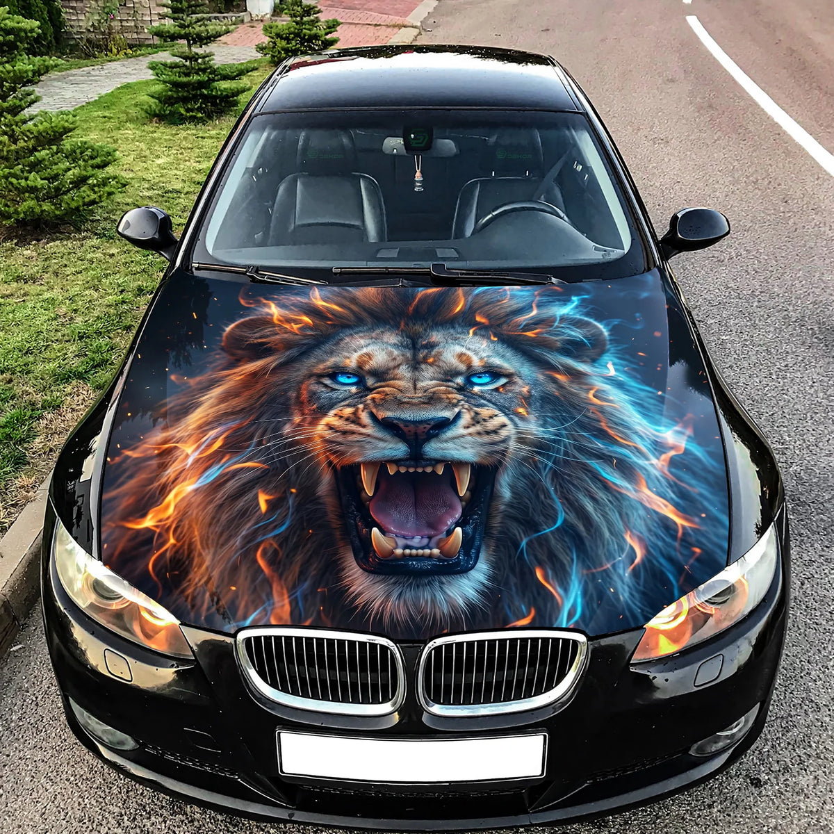 Blue Lightning Lion Hood Wrap Graphic – Custom Vinyl Decal for Cars, Trucks & SUVs