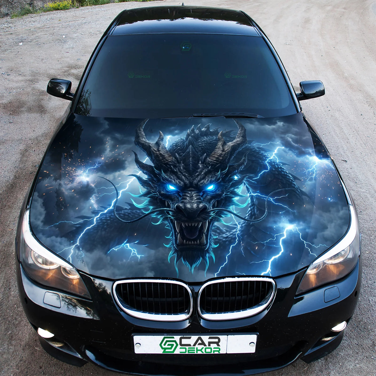 Blue Storm Dragon Hood Wrap Graphic – Custom Vinyl Decal for Cars, Trucks & SUVs