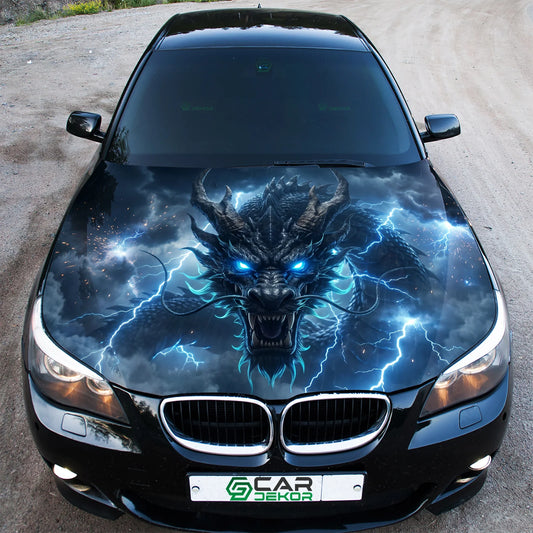 Blue Storm Dragon Hood Wrap Graphic – Custom Vinyl Decal for Cars, Trucks & SUVs