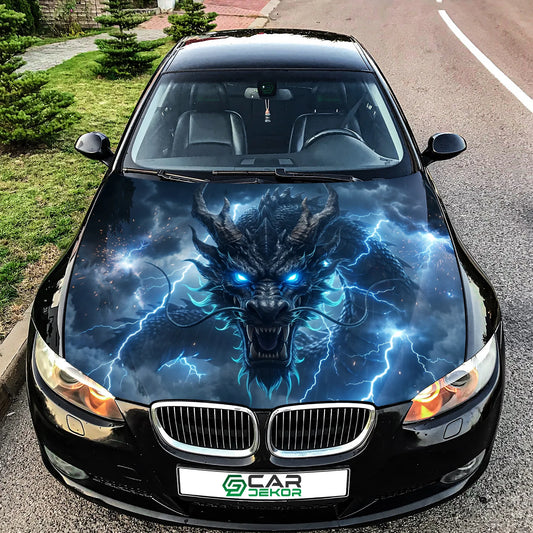 Blue Storm Dragon Hood Wrap Graphic – Custom Vinyl Decal for Cars, Trucks & SUVs