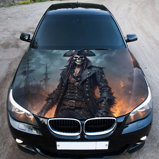 Captain Pirate Skull Hood Wrap – Custom Vinyl Decal for Cars, Trucks & SUVs