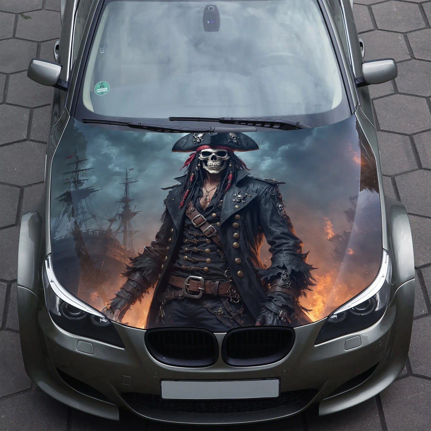 Captain Pirate Skull Hood Wrap – Custom Vinyl Decal for Cars, Trucks & SUVs