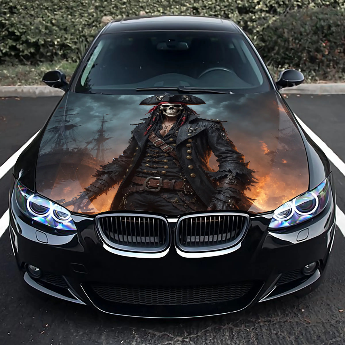 Captain Pirate Skull Hood Wrap – Custom Vinyl Decal for Cars, Trucks & SUVs