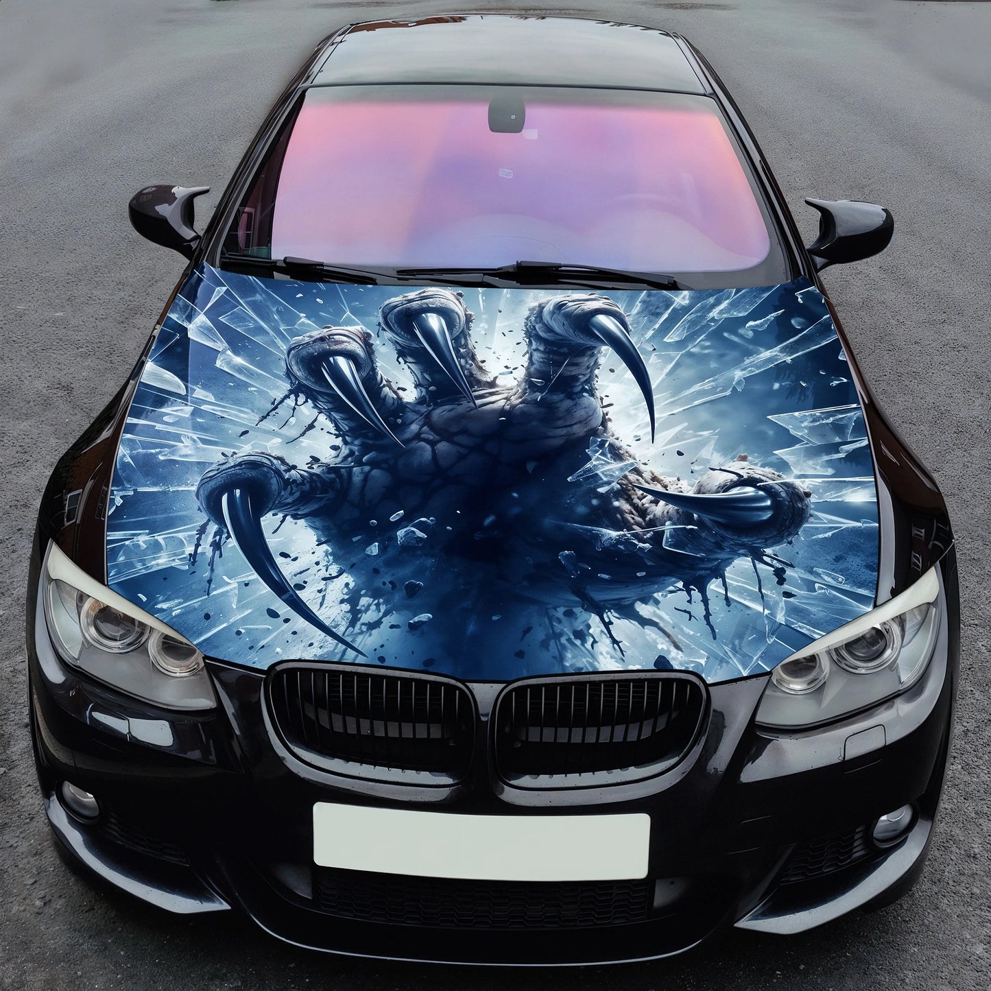 Claw Hand Glass Shards Hood Wrap – Custom Vinyl Decal for Cars, Trucks & SUVs