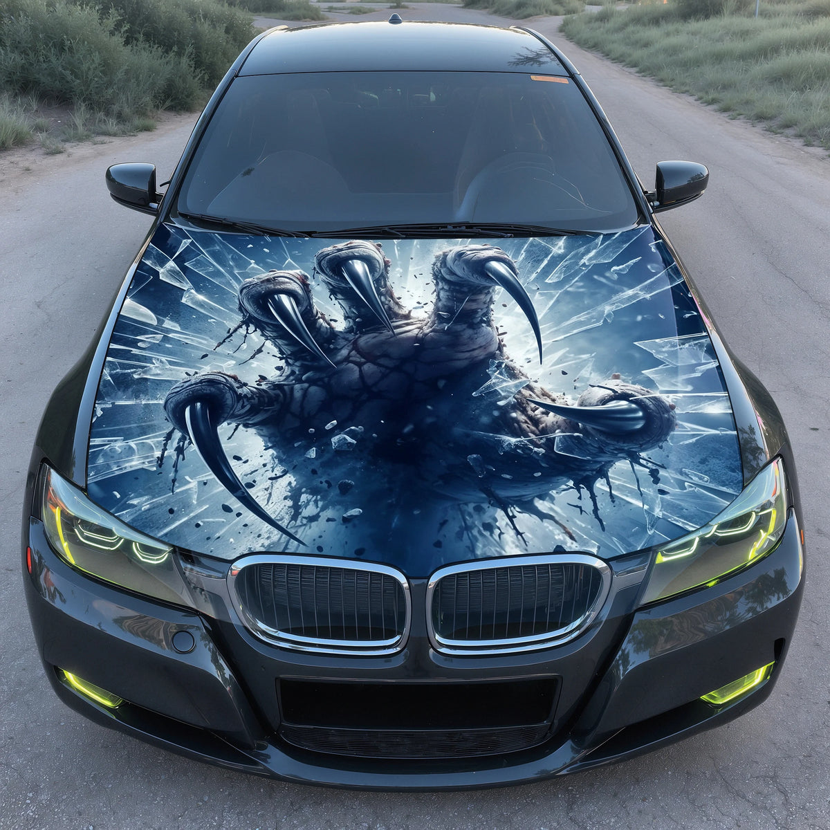 Claw Hand Glass Shards Hood Wrap – Custom Vinyl Decal for Cars, Trucks & SUVs