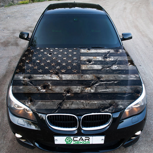 Cracked American Flag Hood Wrap Graphic – Custom Vinyl Decal for Cars, Trucks & SUVs