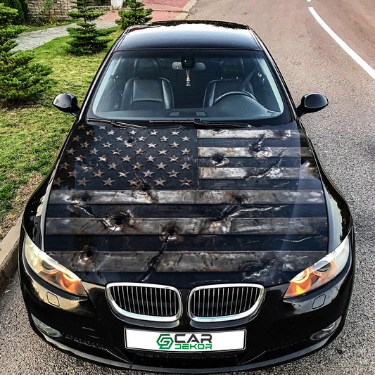 Cracked American Flag Hood Wrap Graphic – Custom Vinyl Decal for Cars, Trucks & SUVs