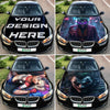 Collage of car hood wraps with various designs on a BMW car.