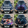 Collage of car hood wraps with various designs on a BMW car.
