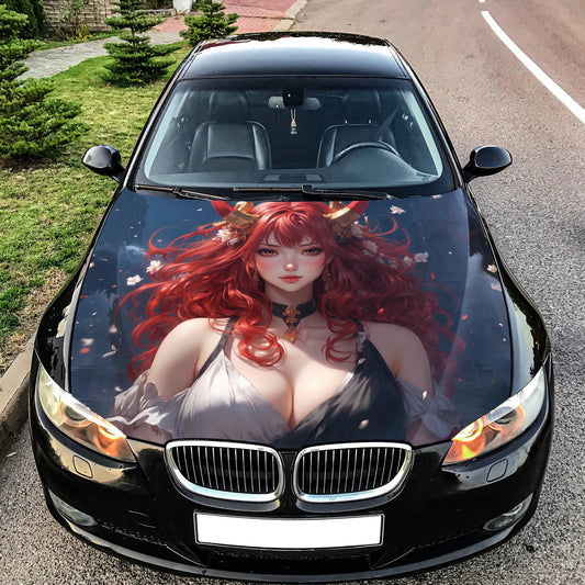 Cute Anime Girl Hood Wrap – Custom Vinyl Decal for Cars, Trucks & SUVs