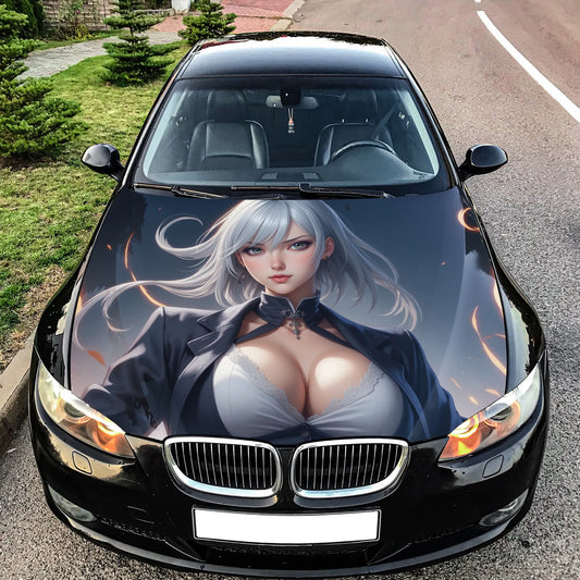 Cute Anime Girl Hood Wrap – Custom Vinyl Decal for Cars, Trucks & SUVs
