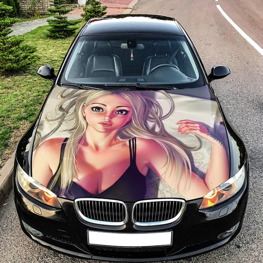 Cute Blonde Girl Hood Wrap – Custom Vinyl Decal for Cars, Trucks & SUVs