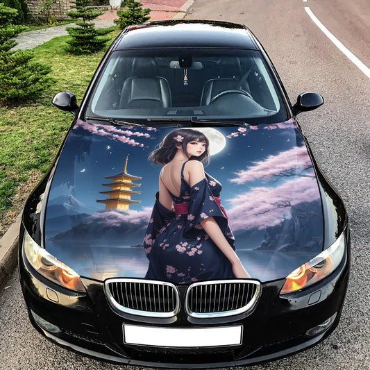 Cute Japanese Girl Hood Wrap – Custom Vinyl Decal for Cars, Trucks & SUVs